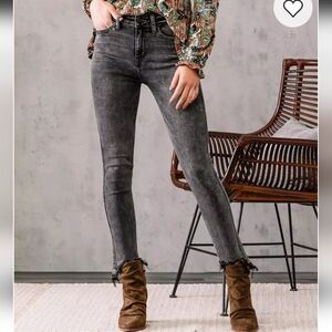 Womens Flying Monkey High Waisted Skinny Ankle Jeans Faded Acid Black Grey 27